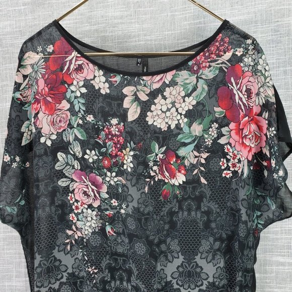 Maurices Sheer Black Lace Floral Print Top Medium - Picture 2 of 4